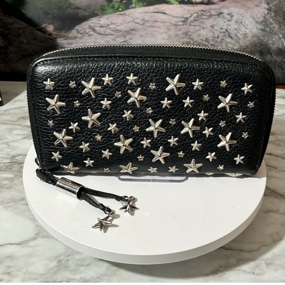JIMMY CHOO LEATHER STAR STUD ZIPPY LONG WALLET - Picture 1 of 12